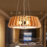Modern Wooden Drum Chandelier: Triple Light Pendant for Restaurant Ceiling - The Wooden Drum Hanging Chandelier Contemporary Triple Light Ceiling Pendant for Restaurant is a modern update to a classic design. This elegant chand